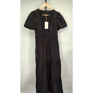 Quince Black Tiered Short-Sleeve Midi Dress